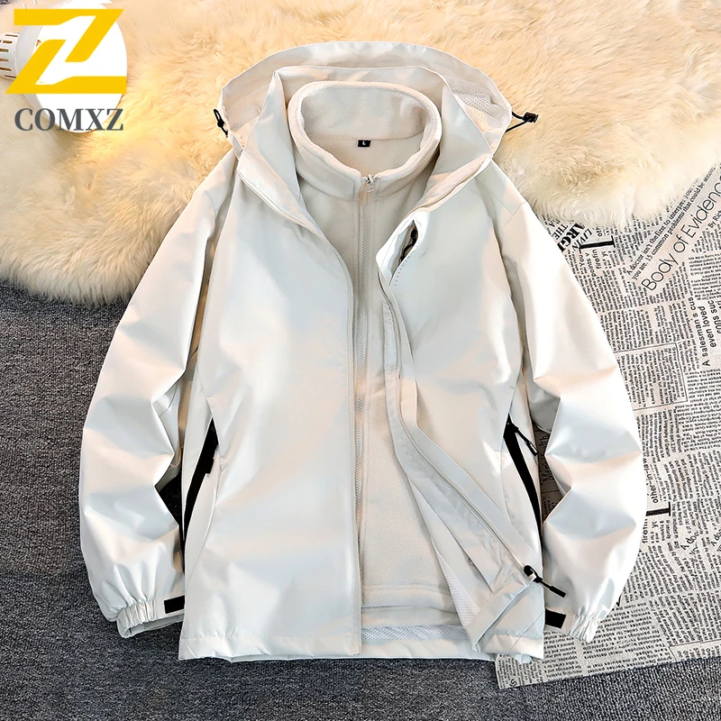 

Winter Three-in-One Charge Jacket Outdoor Mountaineering Camping Windproof Waterproof Hooded Jacket Casual Men Large Size Jacket