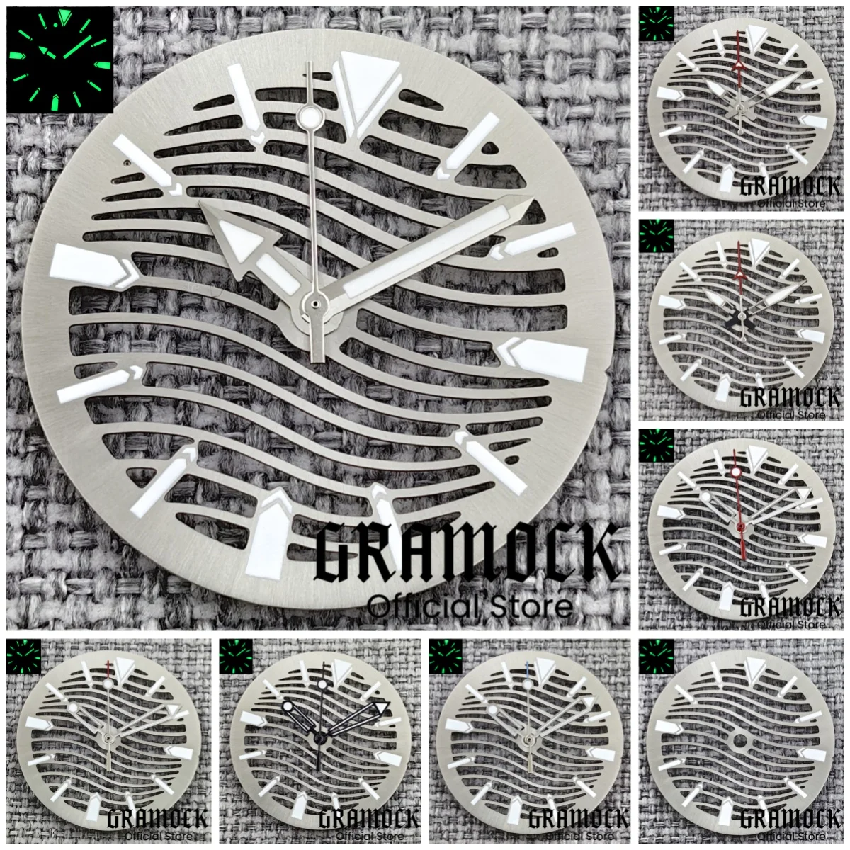 

Gramock New 2025 Fashion 29mm Silver grey Hollow Watch Dial With Hands C3 Luminous Fit NH70/72 Movement