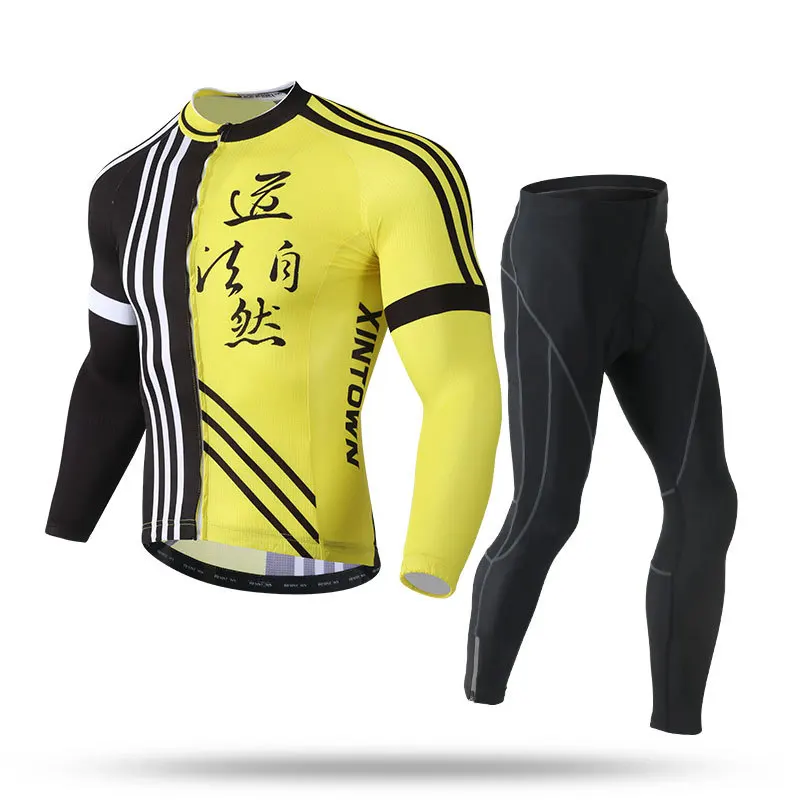 Men's Cycling Uniform Bib Shorts Long Distance Suit Sleve Set Bicycle Jersey Clothes Man Automn Shirt Sleeve Pants Summer Jumper