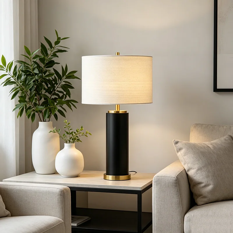 Modern Iron Fabric Shade Simple Eco-Friendly Table Lamp Cylindrical Decorative Desk Lamp for Home Bedroom Living Room Office