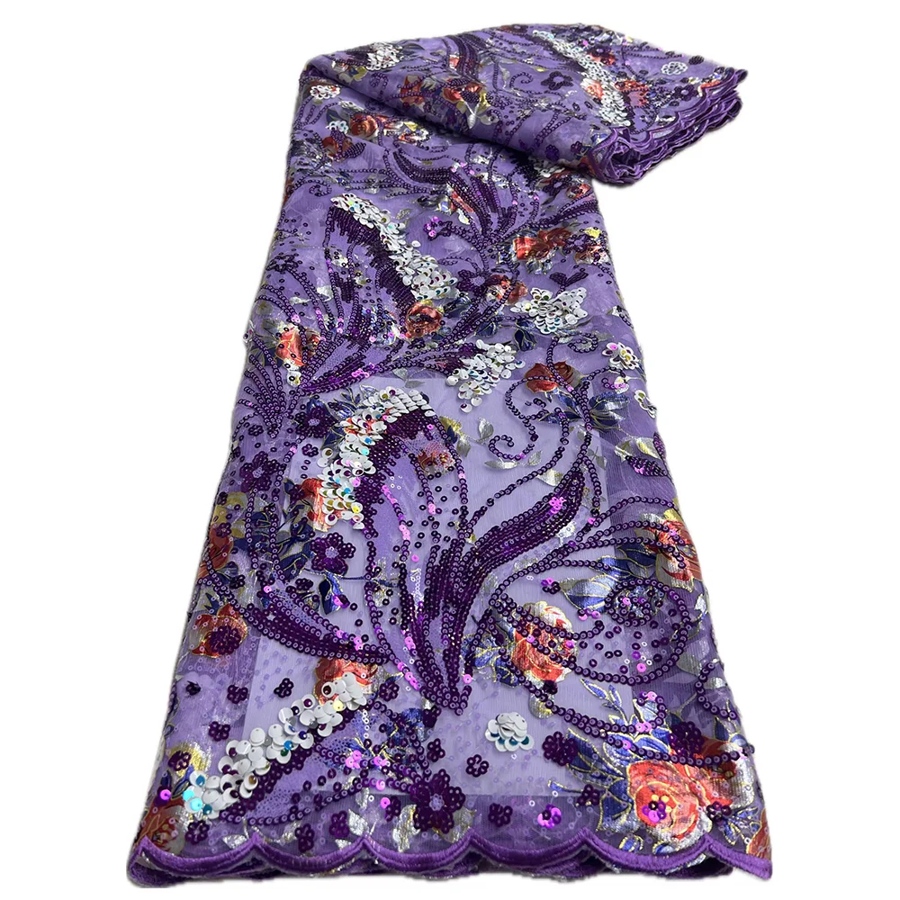 

African Sequins Lace Fabric High Quality French Mesh Net Lace Velure Embroidery Tulle Lace Fabric Nigerian Lace For Party Dress