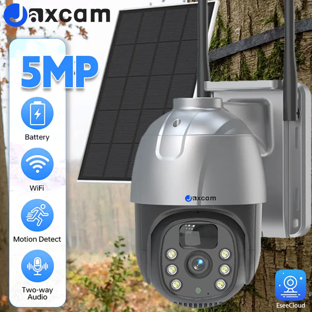 كاميرا WIFI تعمل بالطاقة الشمسية PTZ IP خارجية 5 ميجابكسل كشف PIR بشري لاسلكي IP66 كاميرا صيد مقاومة للماء مع بث مباشر 2K
