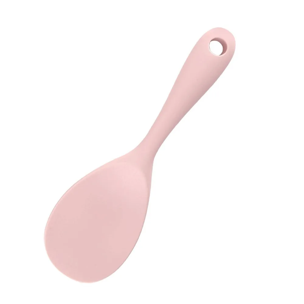 2Pcs Soft Silicone Rice Spoon Wide Flat Spoon Head Smooth Non Stick Rice Scoop Ergonomic Handle Hanging Hole for Storage