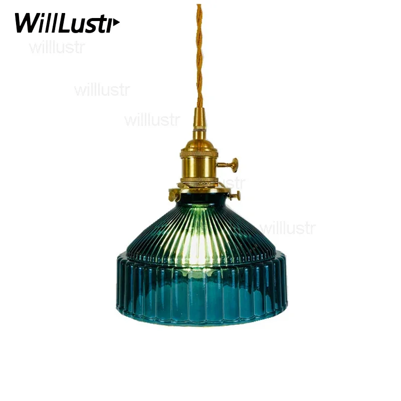 

Green Smoke Amber Clear Glass Pendant Light Copper Metal Suspension Lamp Hotel Bar Cafe Sofa Bed Side Hanging Ceiling Chandelier