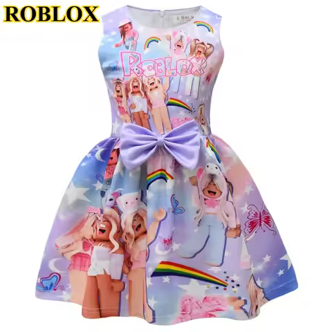 Game Roblox Cartoon Print Girls Cute Dress Children Vest Skirt Set Anime Clothing Bow Tie Dress Student Birthday Gifts