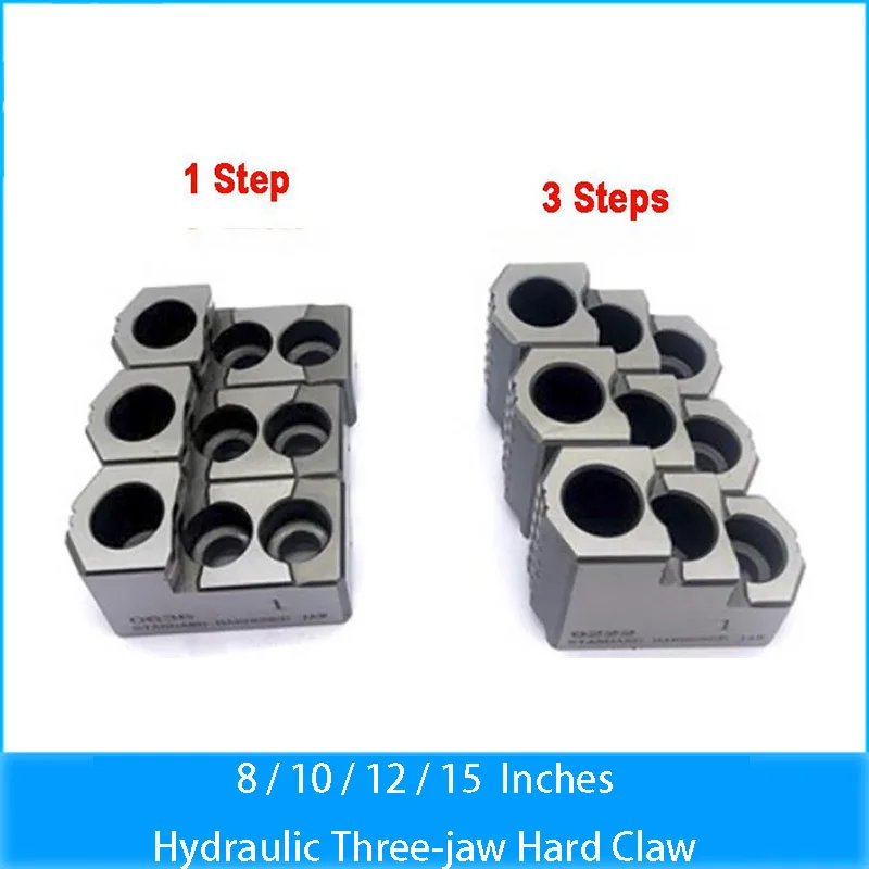 High Precision Standard 8 Inch 10 Inches 12 15inch Hydraulic Hard Claw Three Jaw Chuck Strong Step Claws for CNC Lathe Machine