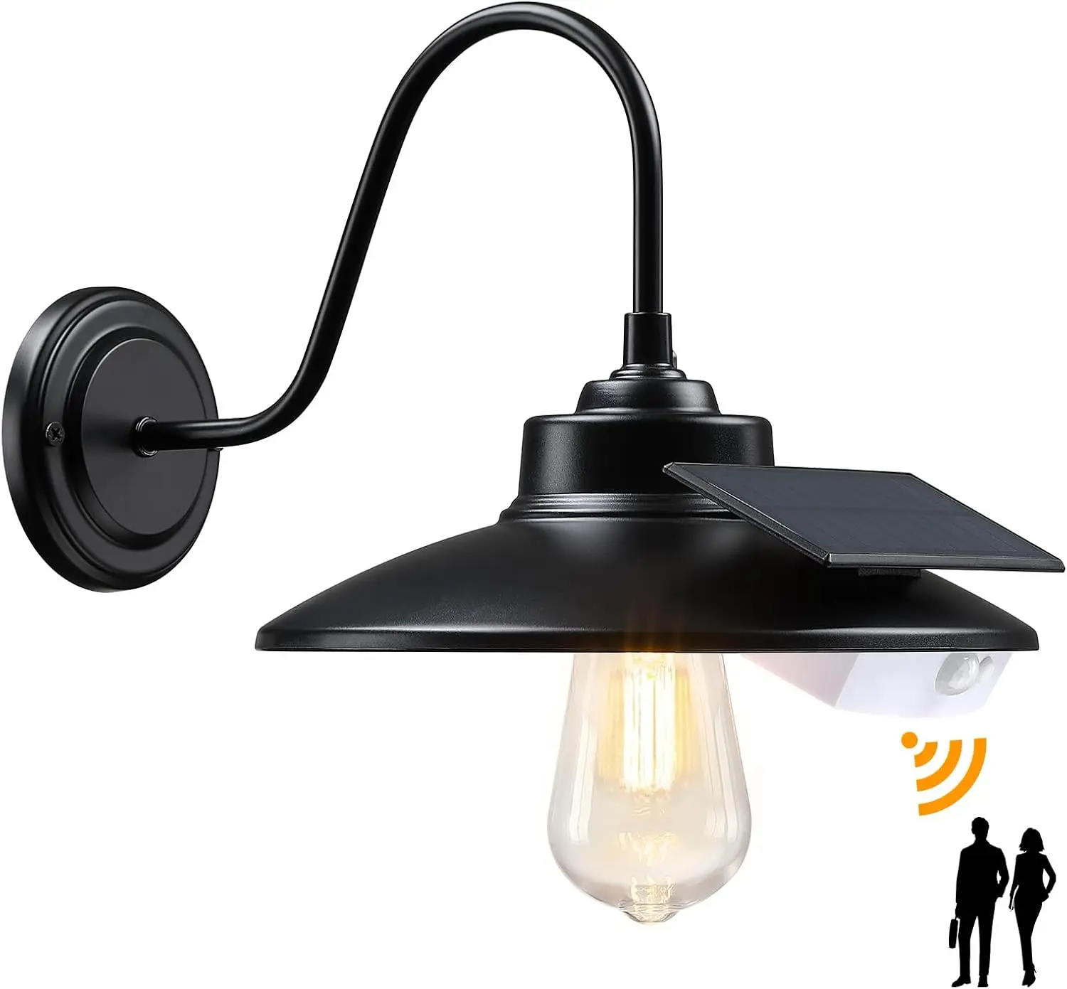 1 Pack Solar Gooseneck Barn Light With Motion Sensor Vintage Outdoor Wall Sconce IP65 Waterproof Dusk To Dawn Farmhouse