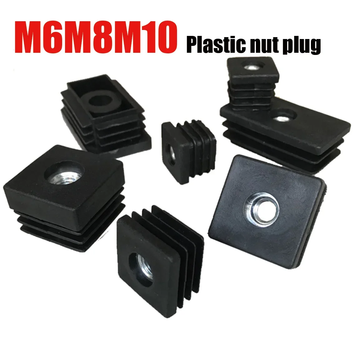 1/5/10/20Pcs M6 M8 M10 Plastic Square Pipe Plugs with Nut Hole Blanking End Inserts Caps Pipe Cover Furniture Leg Feet Tube Plug