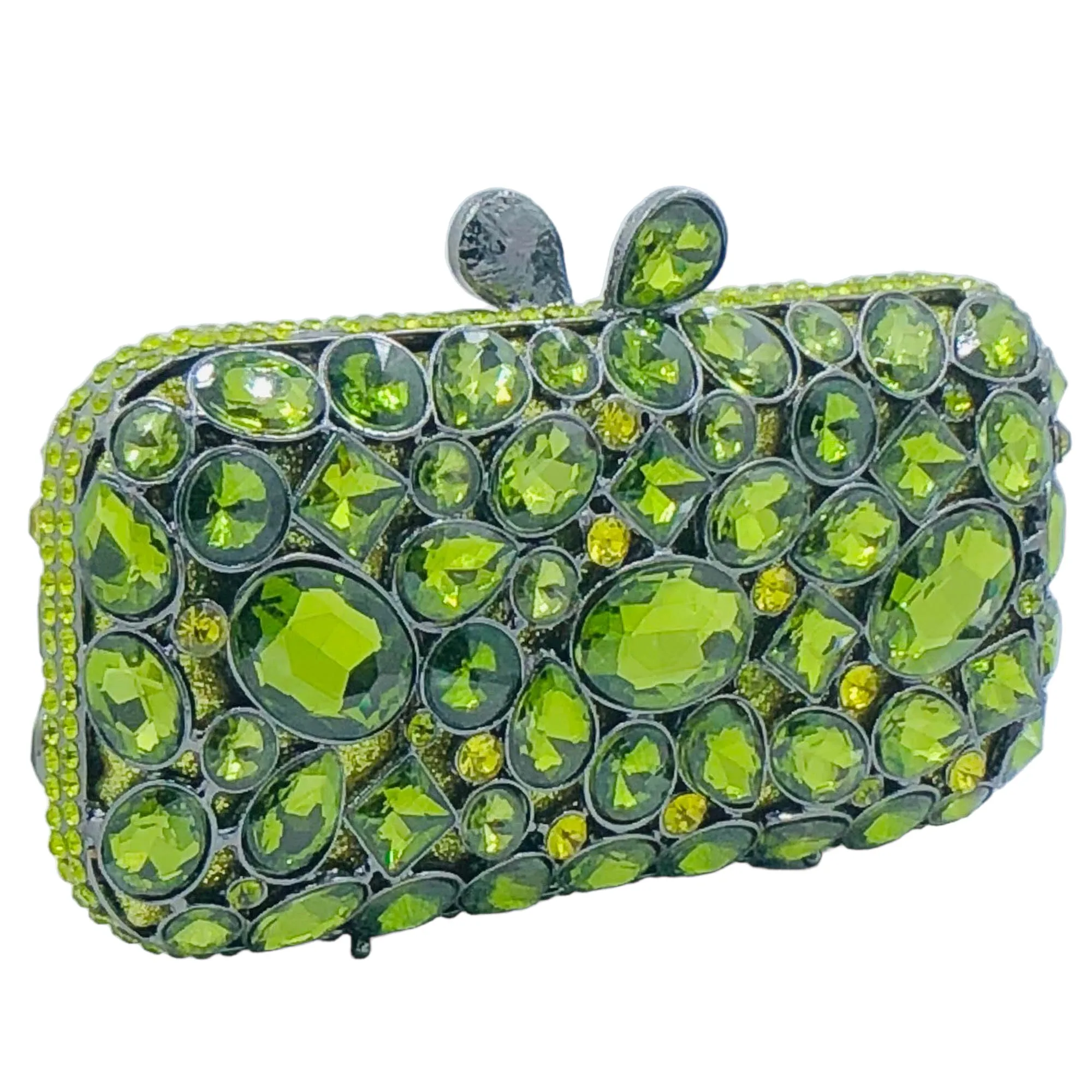 

Boutique De FGG Green Clutch Purses for Women Party, Sparkly Rhinestone Evening Minaudiere Bags, Big Gemstone Wedding Clutch Bag