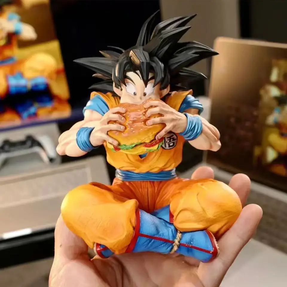 Figurine Dragon Ball Son Goku, Goku mange un hamburger, 15cm/5.91 pouces, figurines d'action en Pvc, modèle de collection, jouets, cadeaux