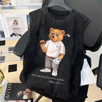 2025 Men's Tank Top Teddy Bear Graphic Print Vintage Washed Oversized Gym Vest  Womans T Shirt Sleeveless Tee Y2k Clothes Summer