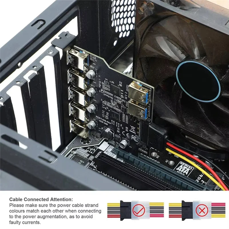 A42Z-PCI-E USB 3.0 7 Ports Expansion Card With 15Pin SATA Power Connector PCIE X1 USB3.0 Adapter 5Gbps