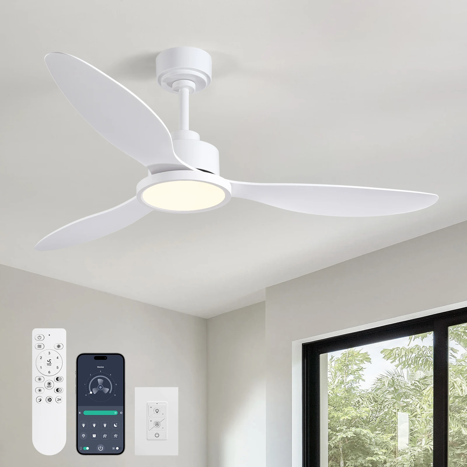 

Remote Control App Controlled Three-Leaf Fan Light for Living Room And Bedroom Adjustable Lighting Timming Reversal Rotation