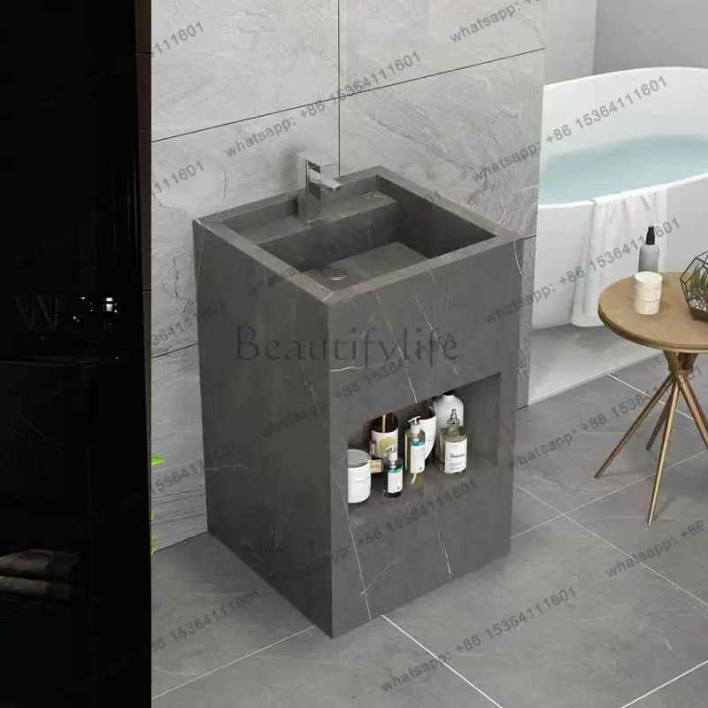 Slate column basin gray slate straight integrated washbasin seamless splicing