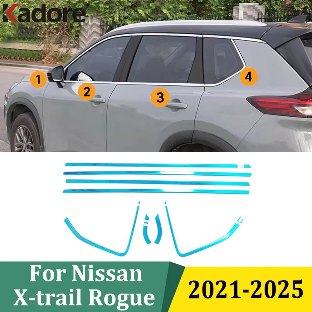 

Для Nissan Rogue X-Trail 2021-2025: Накладка на нижнюю часть окон из нержавеющей стали, декоративная молдинг-полоса, внешние аксессуары