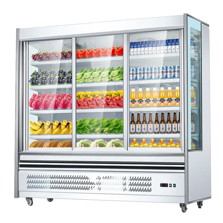 Toko Kue Supermarket komersial pintu kaca Freezer Freezer vertikal