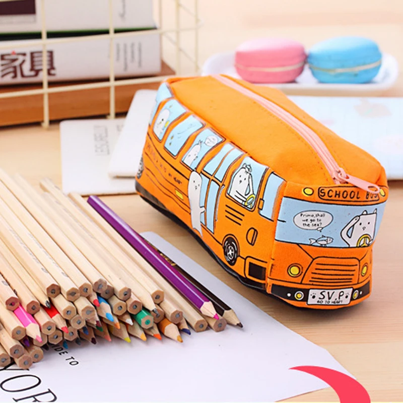 Creative Bus Pencil Case Large Capacity Pencil Bag Cartoon Car Pencil Pouch Student Kids Cute Stationery Back to School Supplies