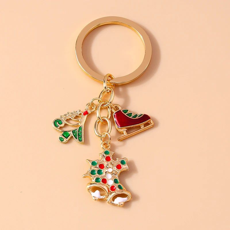 Cute Enamel Christmas Keychain Snowman Santa Claus Key Ring Pendants for Key Holder Women Girls Handbag Decor Jewelry Gifts