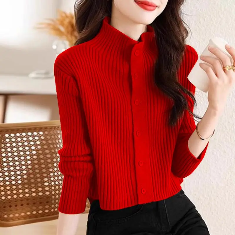 Fashion Solid Color Button All-match Cardigan Sweaters Women\'s Clothing 2024 Autumn Winter New Loose Knitted Casual Tops