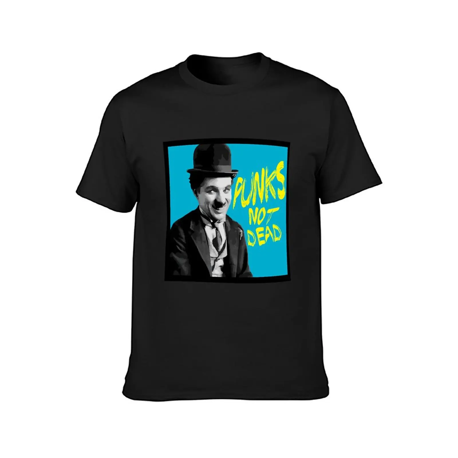 Punks not Dead Charlie Chaplin Typographic Illustration T-Shirt summer tops korean fashion t shirts for men