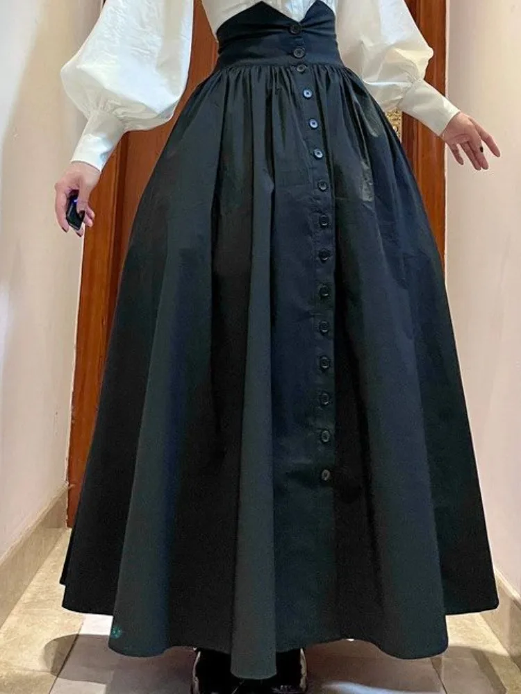 Elegant Long Skirt Women 2024 Faldas Mujer De Moda High Waist A-line Jupe Y2k Aesthetic Single Breasted Pleated Long Skirt Femme