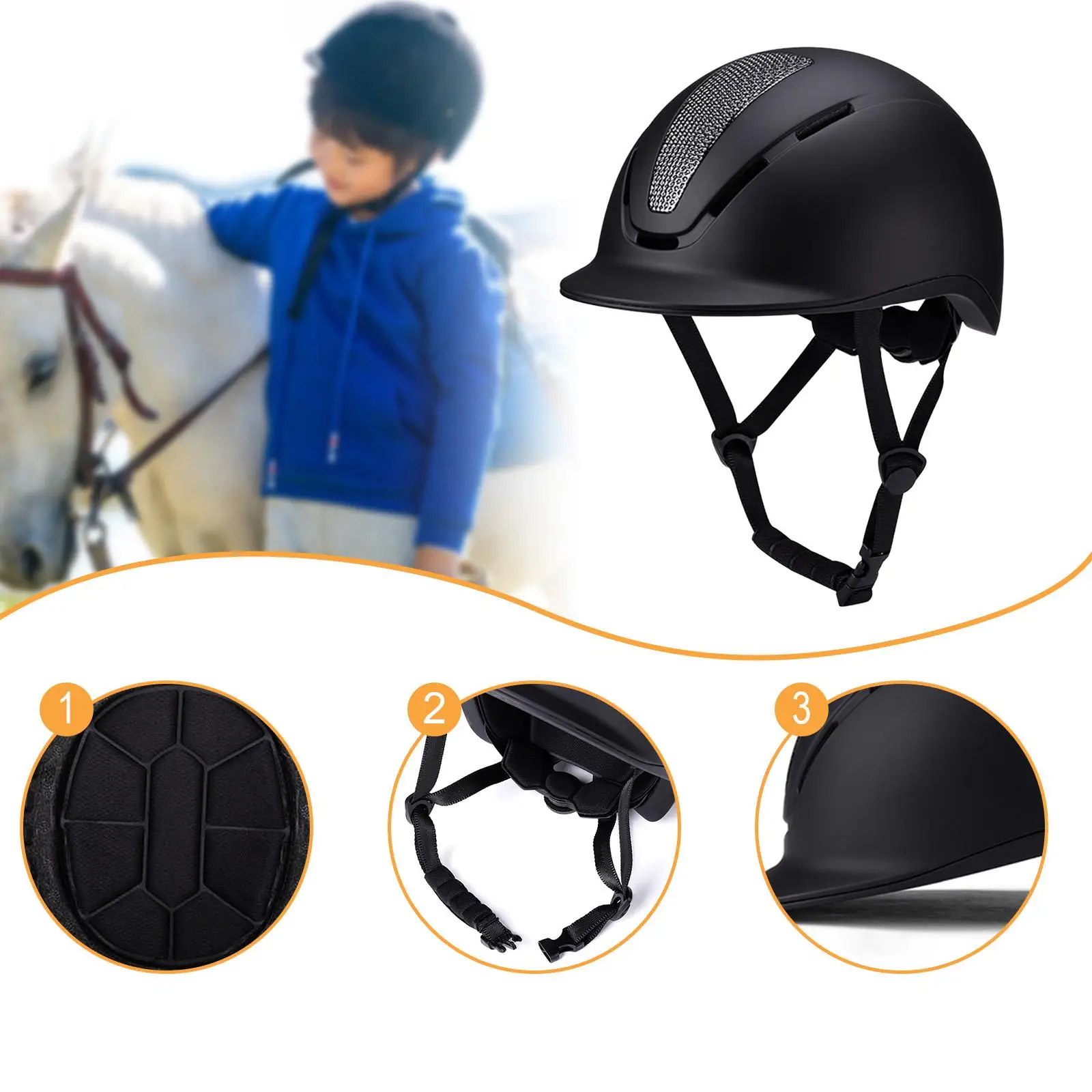 خوذة فروسية قابلة للتعديل مع حزام للذقن وواقي رأس آمن كلاسيكي لركوب الدراجات وركوب الخيل #5