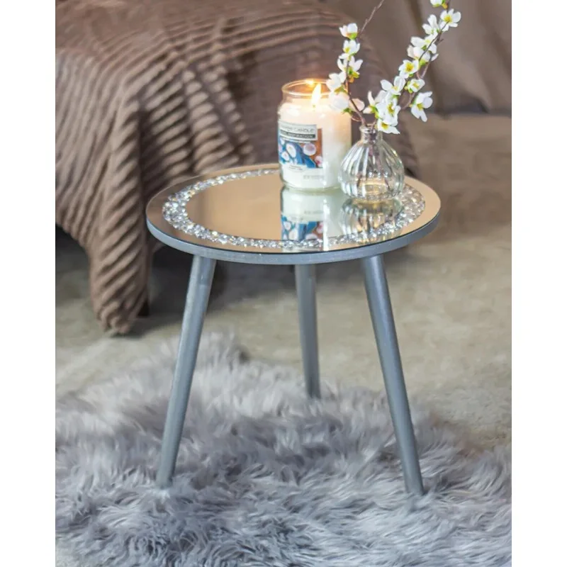 Luxury Tea Table Room Furniture Mirrored Side Table Silver Crystal Crushed Diamond Round Modern Mirrored Coffee Tables