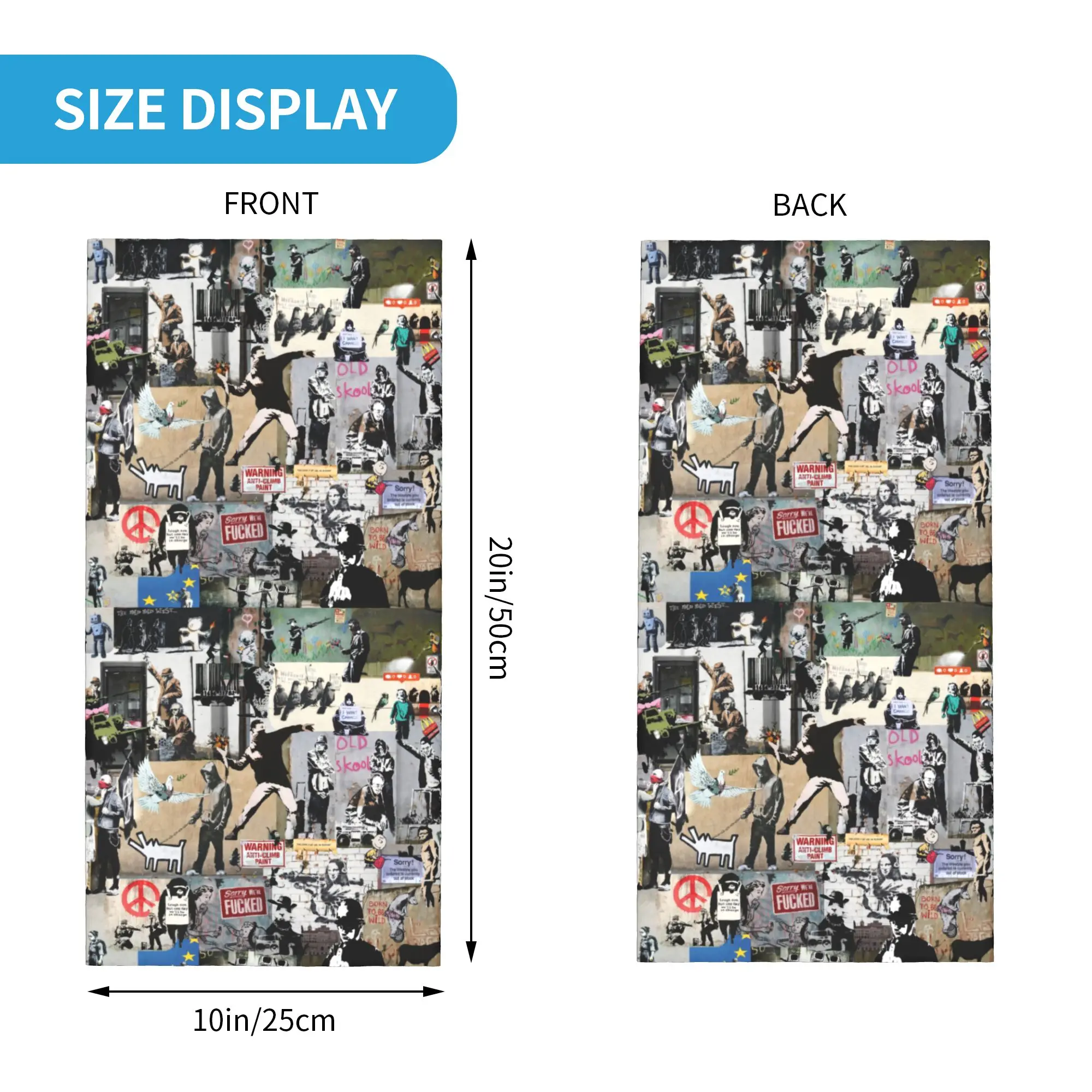 Banksy Collage Bandana Neck Gaiter Windproof Face Scarf Cover Women Men Street Wall Grafitti Pop Art Headband Tube Balaclava