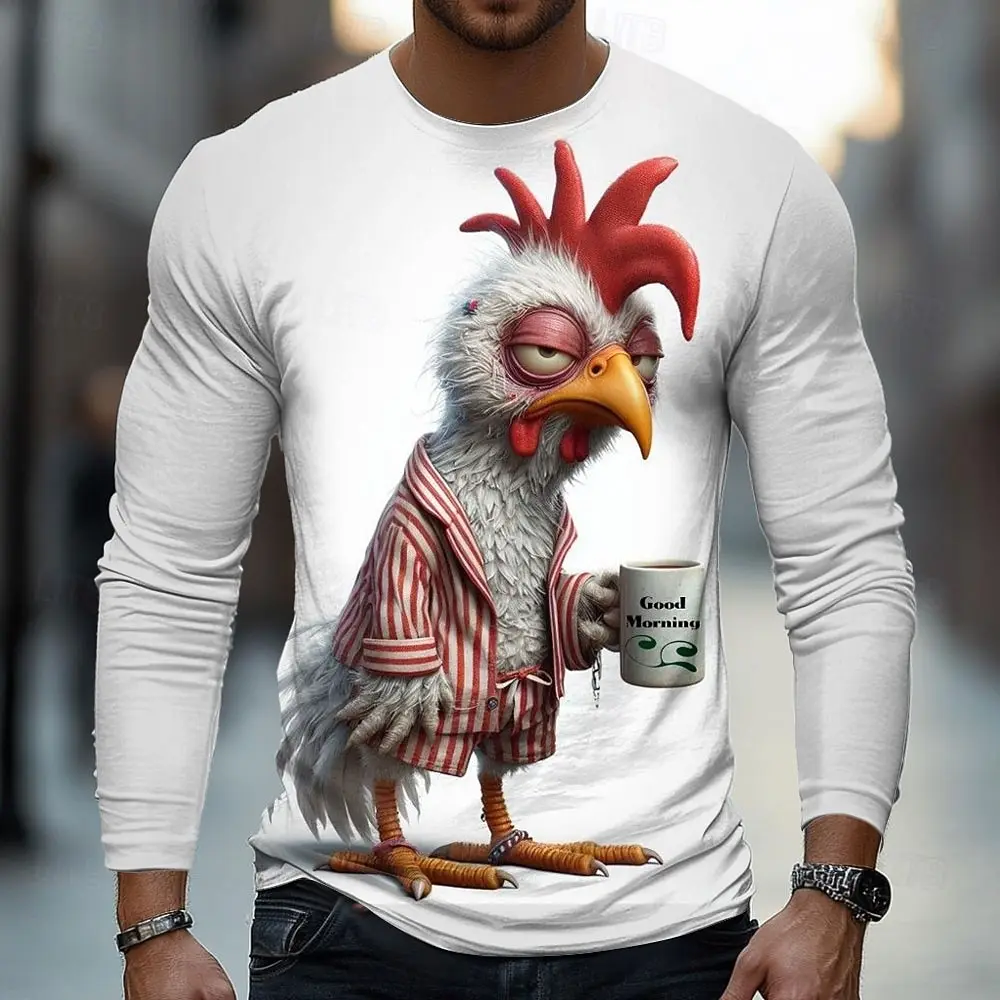 2025 Men's Animal Chick 3D T Shirt Long Sleeve T shirt 3D Print Crew Neck Shirt Fashion Street Casual Daily Fall Apparel