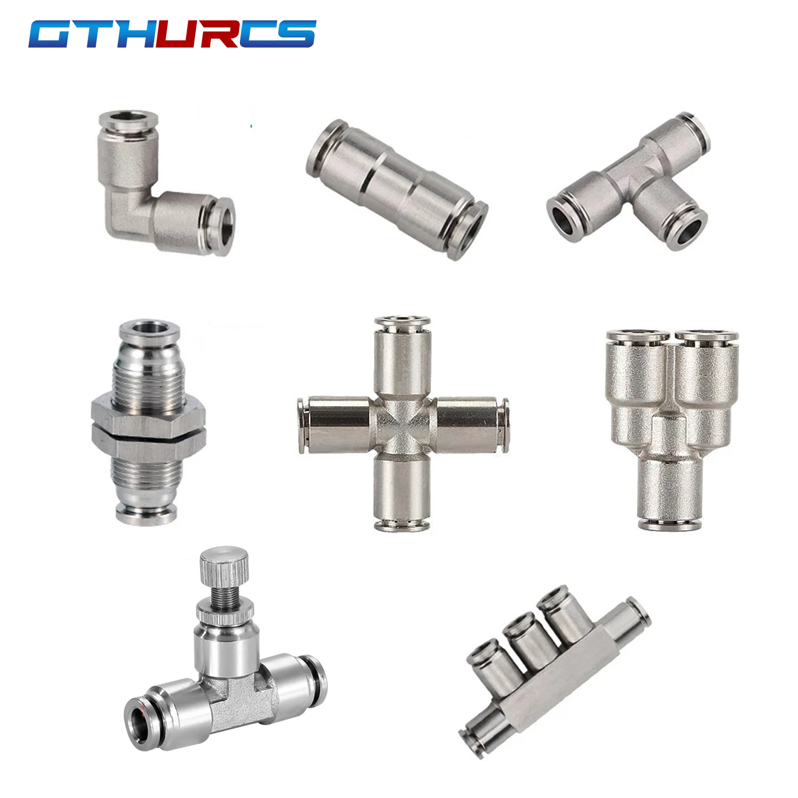 304 Stainless Steel Pneumatic Fitting Pipe Connector Tube Air Quick Fitting Water Push In High Pressure Fitting 4/6mm 8mm 10mm