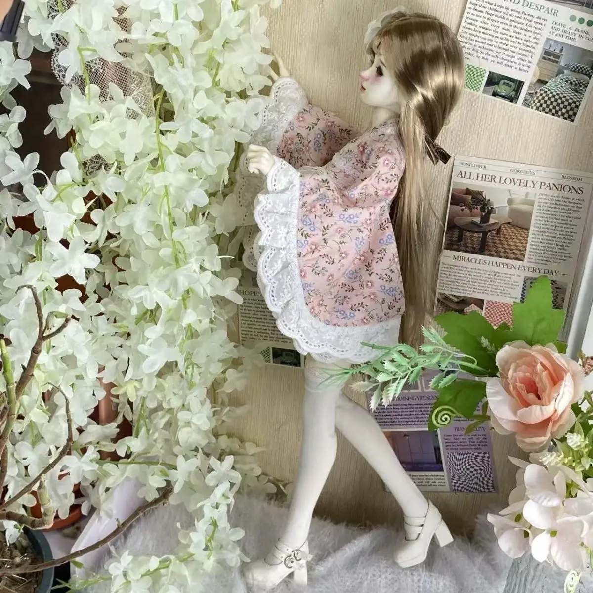 1/4 ملابس الدمية دعوى ل 45 سنتيمتر Bjd دمية الجوارب + تنورة + حزام + إكسسوارات الشعر فستان اللعب اللعب منزل إكسسوارات دمي ، لا دمية