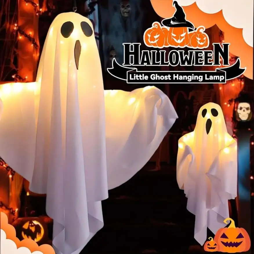 Halloween Ambient Ghost LED Hanging Light Ghosts Horror Props with Fairy Lamp Indoor Outdoor Haunted House Halloween Decoration