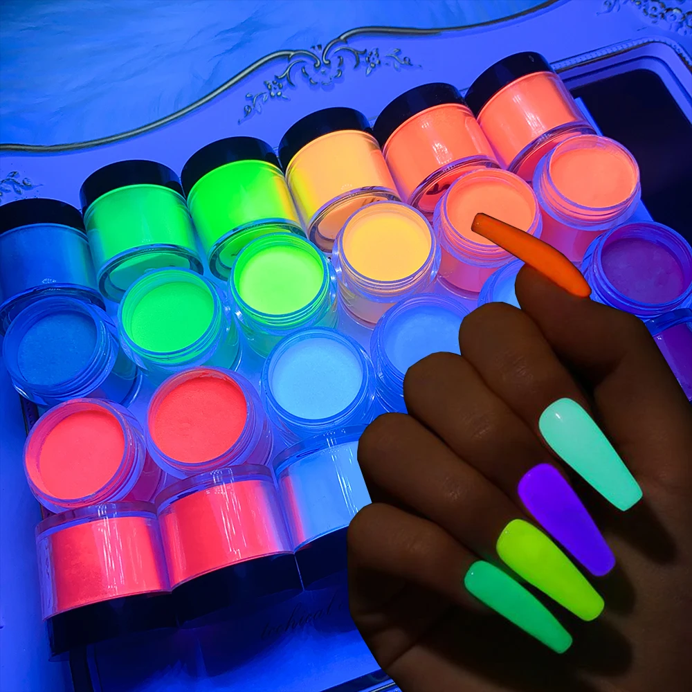 

10G*12Jar Glows in the Dark Acrylic Powder DIY Nail Extension Carving/Dipping 12Color Luminous Neon Polymer Acrylic Powder Set