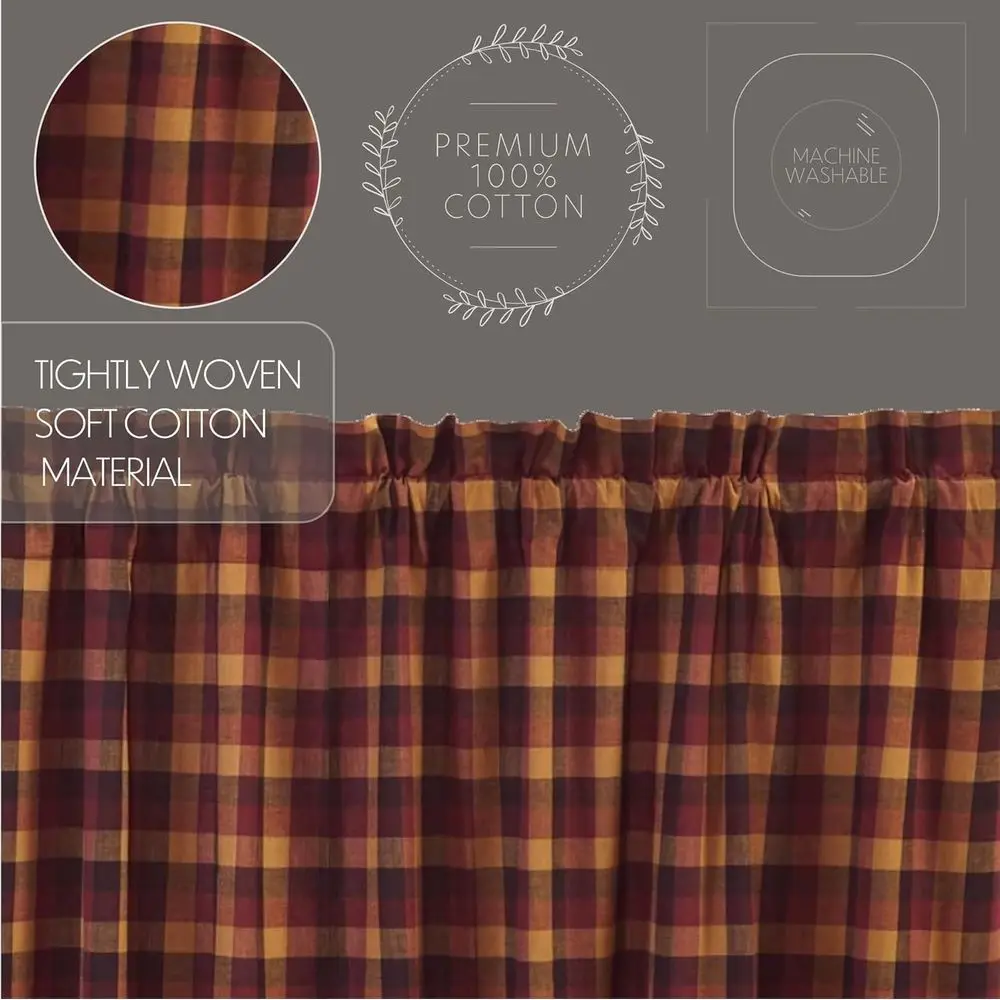 ستائر قطنية بدائية مع جيب قضيب وربطات عنق برباط، أحمر عنابي، زوج لأسلوب المزارع التراثية #4