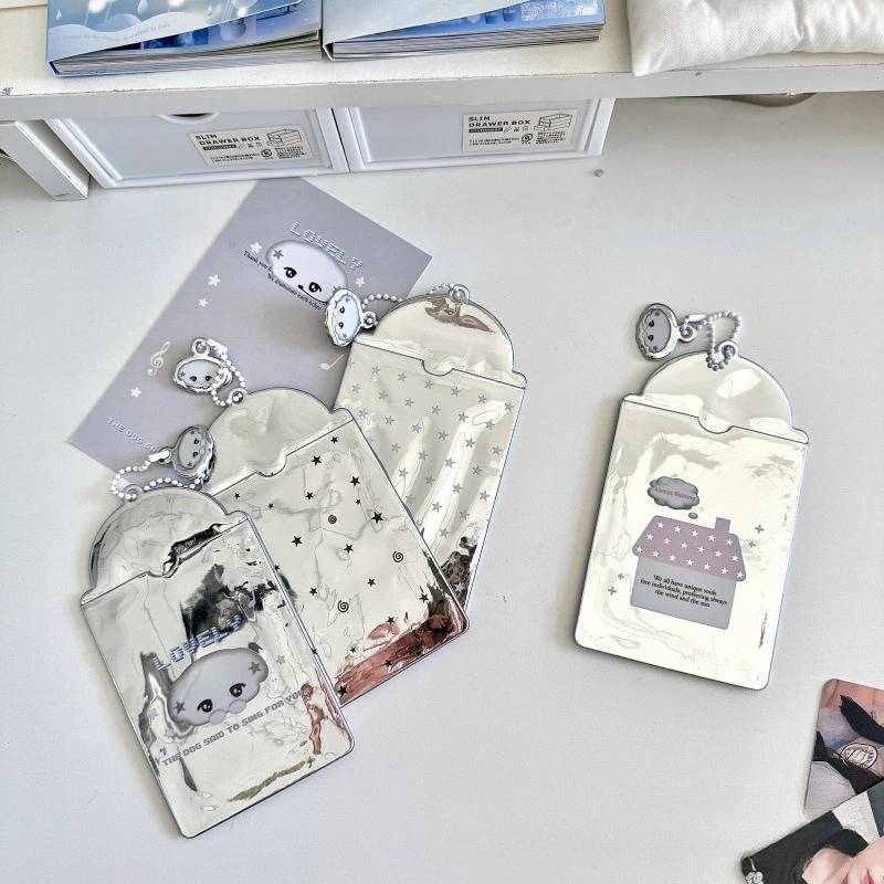 1 Pc Cute Cartoon Silver Laser Card Holder 3 Inch Kpop Idol Photo Card  Cover Campus ID Card Storage Bag Display Pendant
