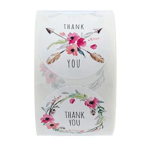 500 Pcs Thank You Sticker 6 Designs Floral Stamp Tags Christmas Gift Decoration Sticker For Packaging Stationery Sticker