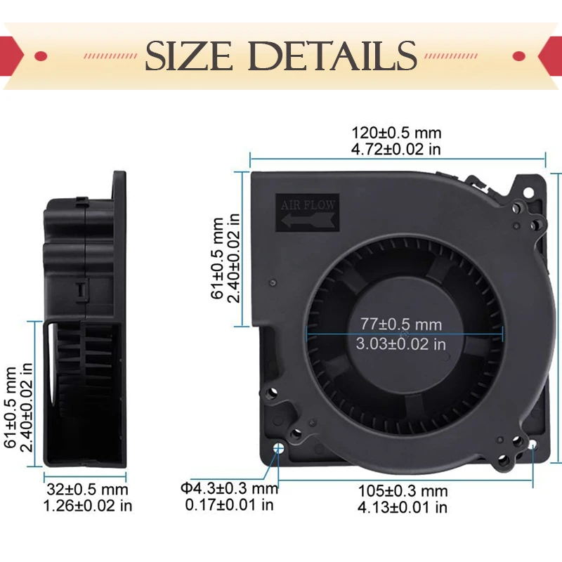 Imagem -05 - Gdstime-escape Desinfecção Gabinete Refrigerador Dual Ball Ventilador Ventilador Centrífugo dc 24v 2pin 120x120x32 mm 120 mm 12038