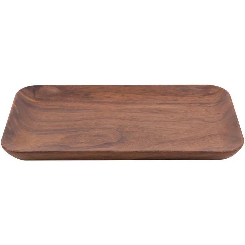 

Japanese Wood Plate Black Walnut Breakfast Dim Sum Plate Hotel Cafe Snack Plate Wood Tableware