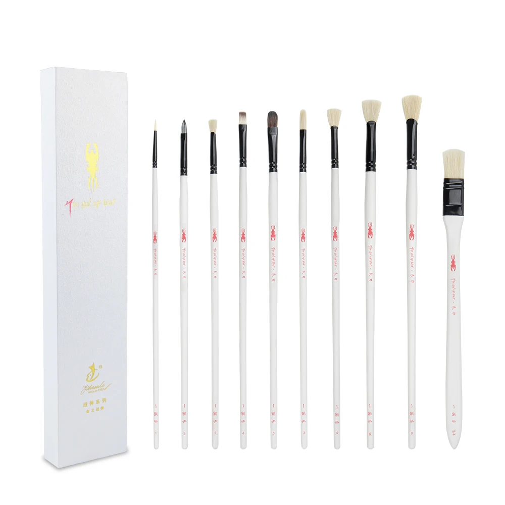 

10 Quality Artist Brush Set, Acrylic Brush Set, Great for Acrylic, Oil, Watercolor & Gouache (White)