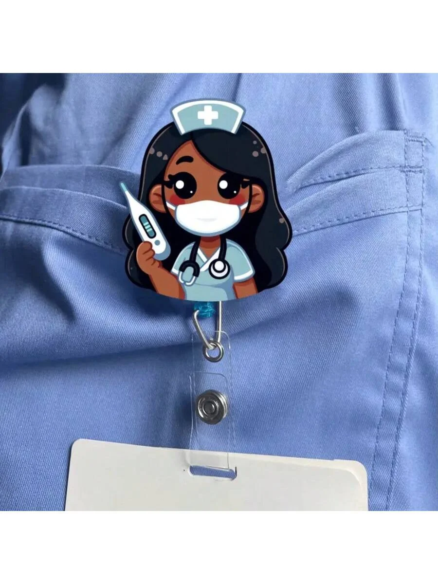 1 szt. Uroczy, zwijany identyfikator z motywem pielęgniarki z kreskówki - Wytrzymały akrylowy uchwyt na identyfikator dla pielęgniarek, pracowników biurowych i studentów, do szkoły i biura.