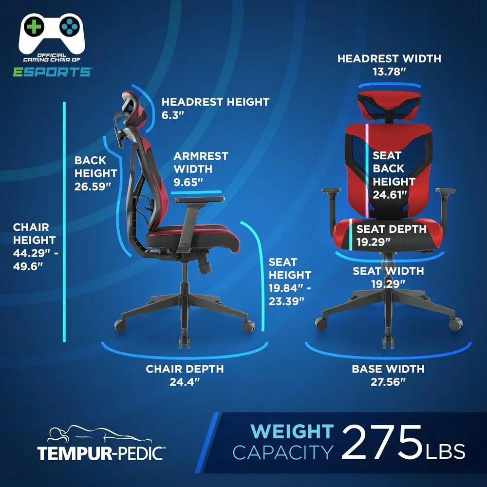 Auto-Adaptive Ergonomic Gaming Chair with Lumbar Support, 3D Armrests, Cooling Racing Style, Red