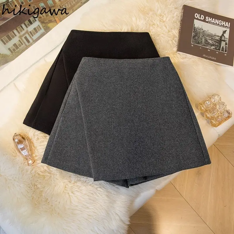 

Irregular Woolen Shorts for Women 2025 New Bottoms High Waist Korean Chic Wide Leg Shorts Temperament Pantalones Cortos De Mujer