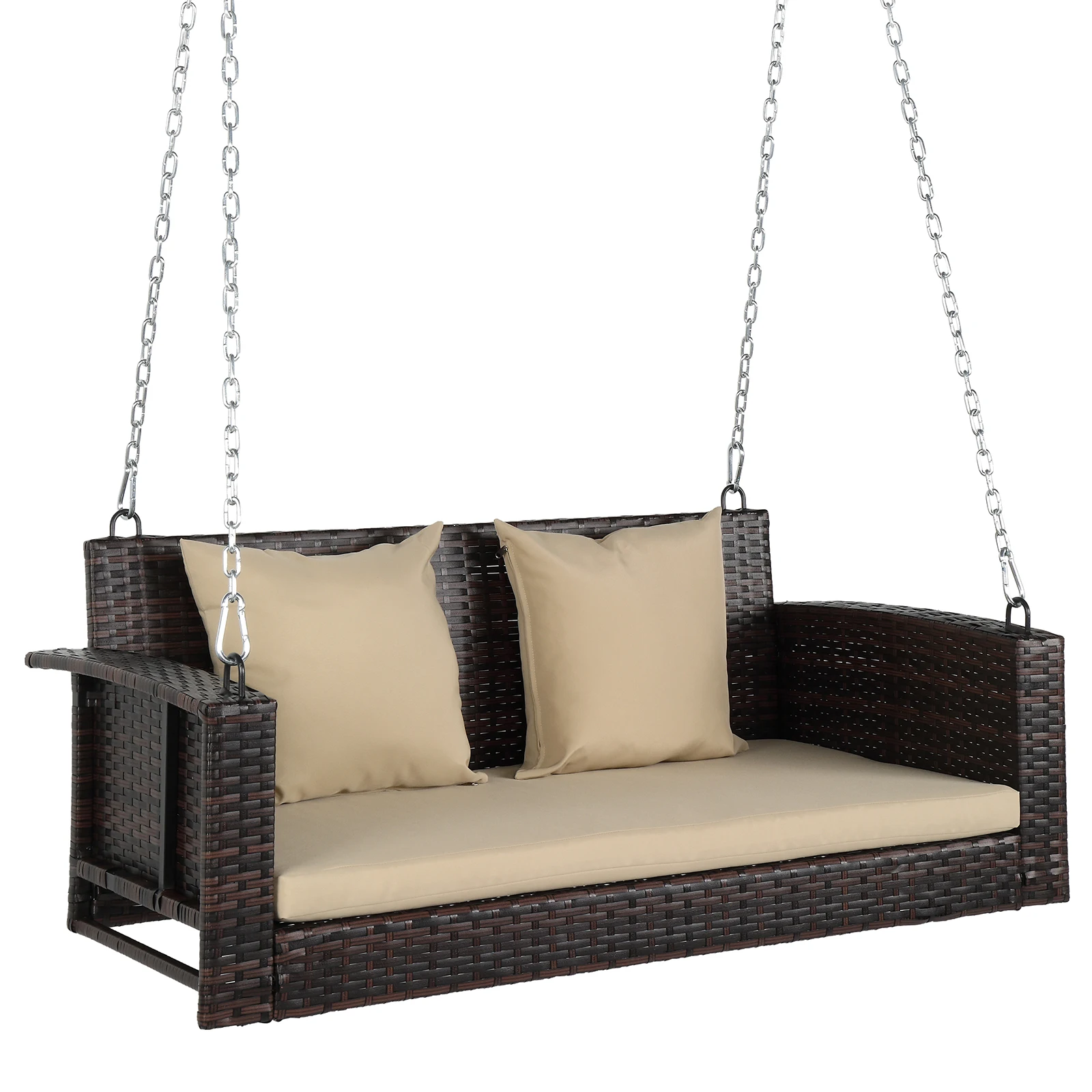 49in Brown Gradient Rattan Beige Cushion Rattan Swing Chair（Swing frames not included）