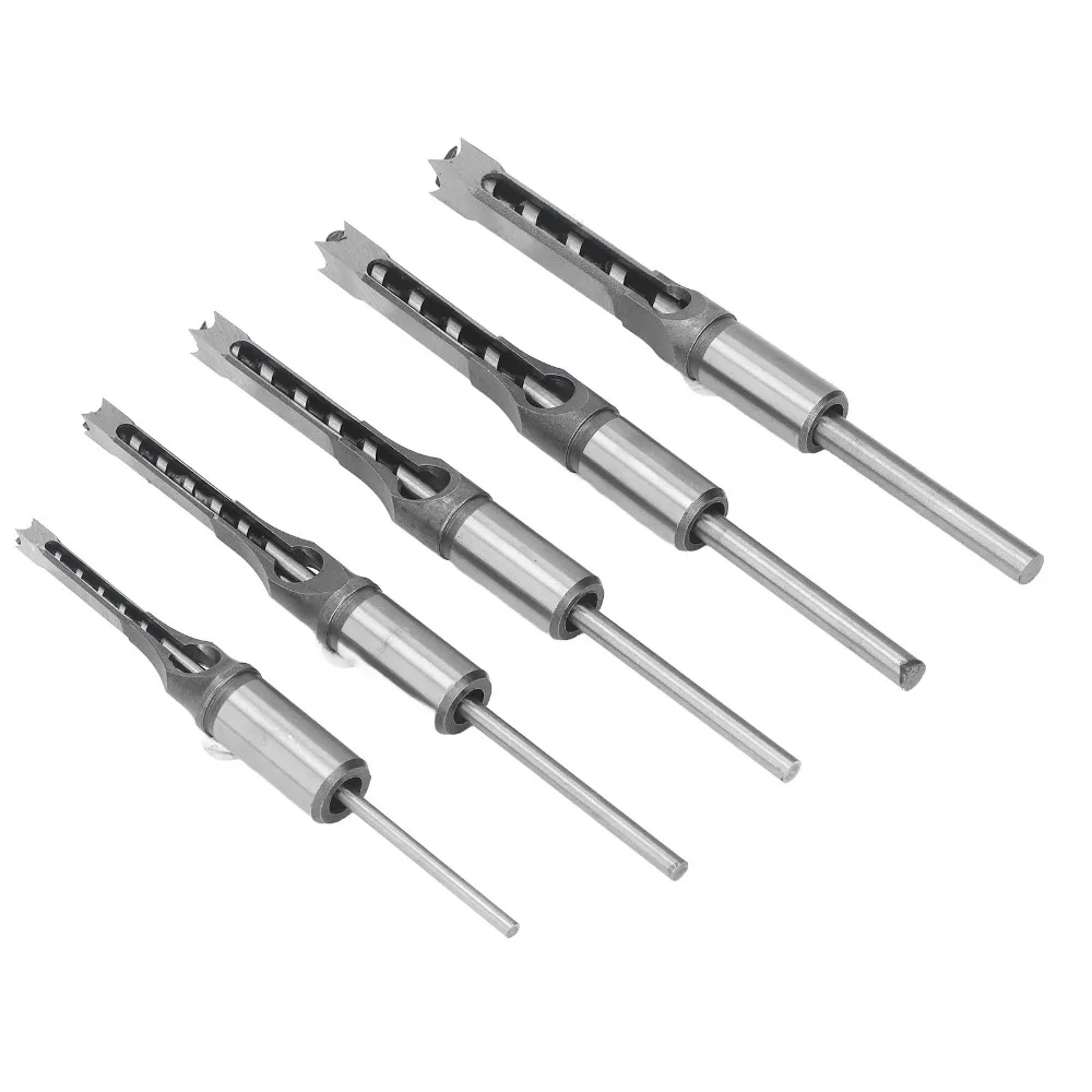 5pcs 1/4-1/2 Inch Sizes Square Hole Drill Bit High Hardness Steel Sharp Cutting Edge Mortising Chisel Set 6.4-12.7mm Sizes