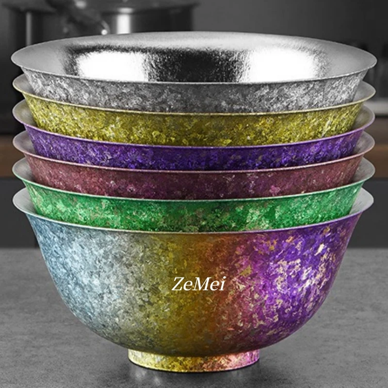 Double-Layer Thickened Pure Titanium Double-Wall Salad Bowl,Various Sizes Home Breakfast Bowl Cheese Food Tableware,Kitchenware