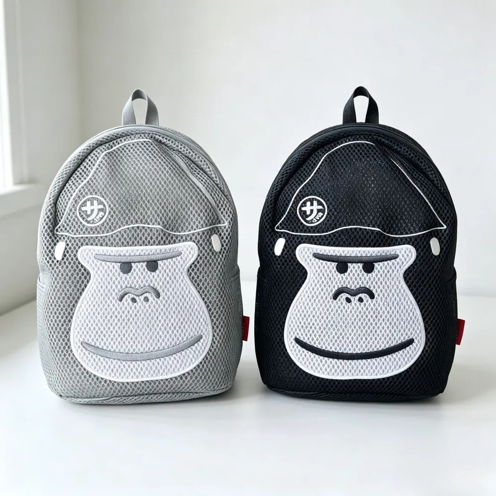 Large Capacity Mesh Wash Bag Portable Travel Cosmetic Bag Cartoon Style Zipper Closure Family Storage Tool for Toiletries