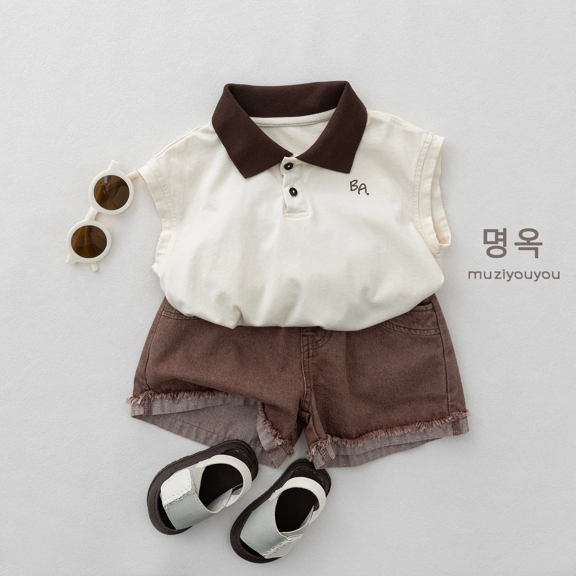 

2026 Summer New Children Sleeveless T Shirts Cotton Boys Patchwork Lapel Polo Shirts Girls Loose Casual Vest Tops Kids Clothes