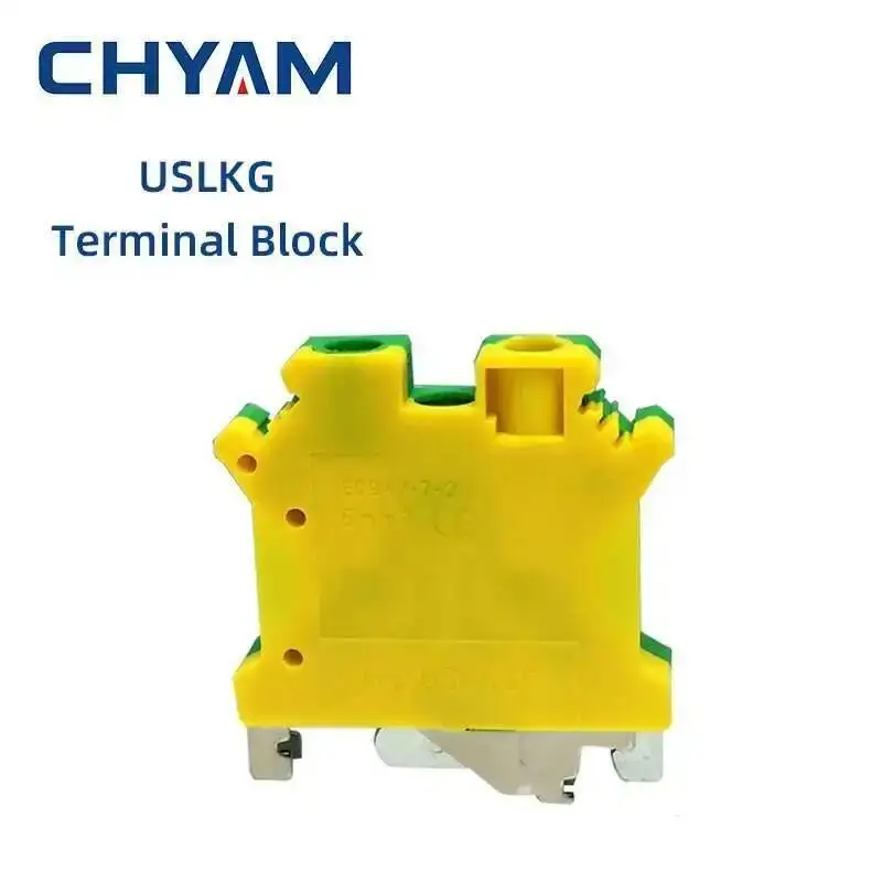 5pcs USLKG Series UK Yellow Green Ground Terminal Block DIN Rail Mounting Universal Wiring Connection Brass