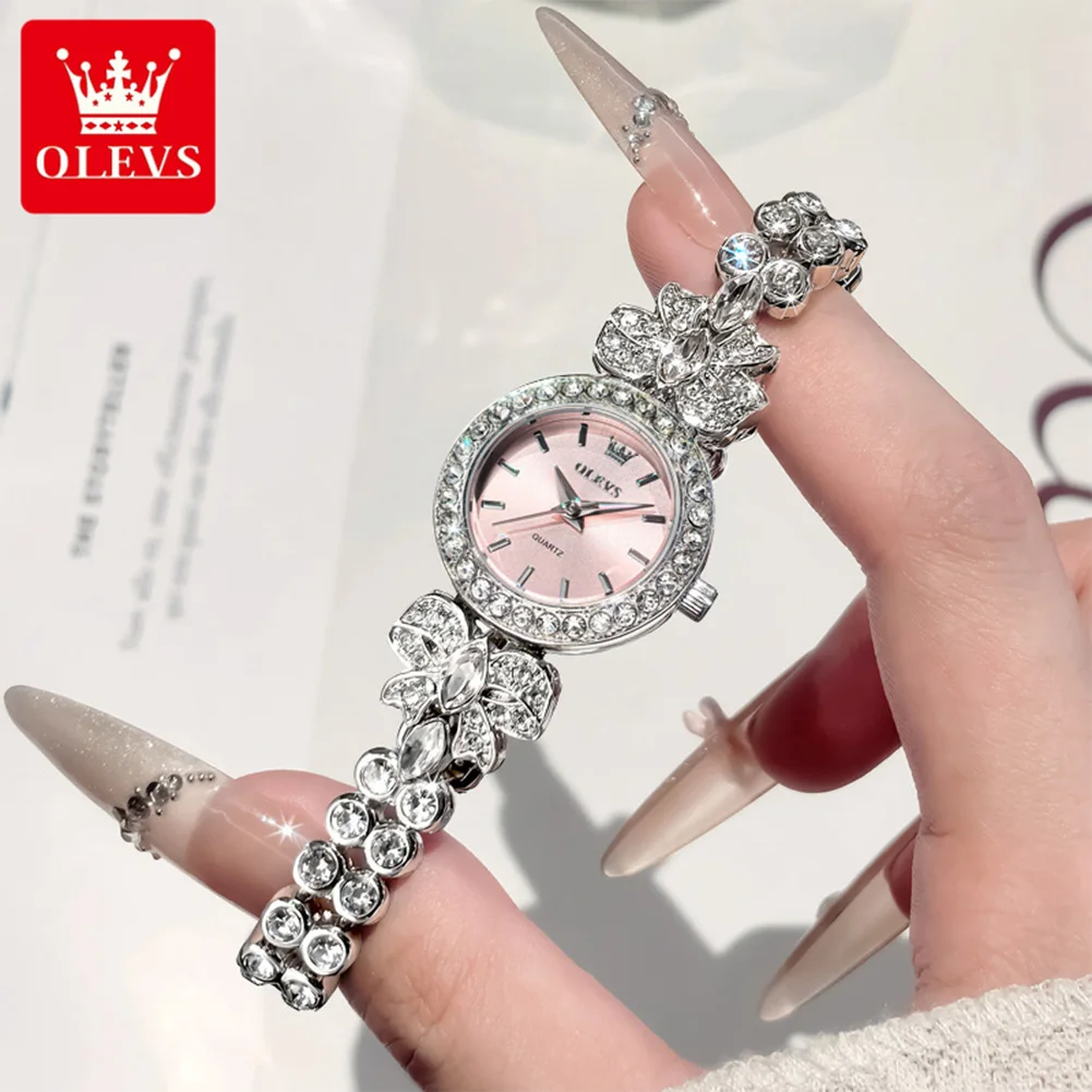 OLEVS Quartz Movement Fashion Women's Watch Full Diamond Starry Waterproof Elegant Luxury Ladies Wristwatch