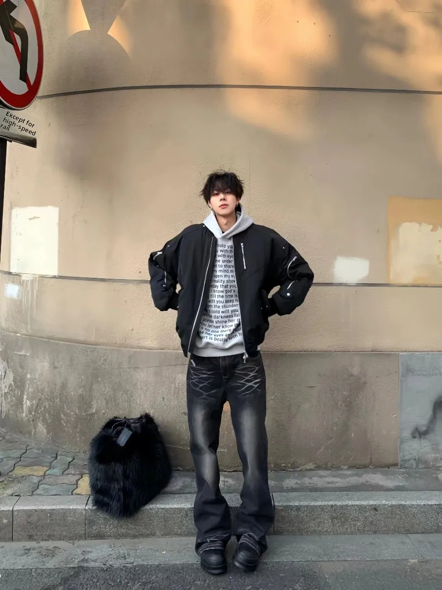 

Autumn Winter American Retro Zipper Workwear Sle Flight Jaet Cotton Coat ex Baseball Outerwear Cotton Clothes